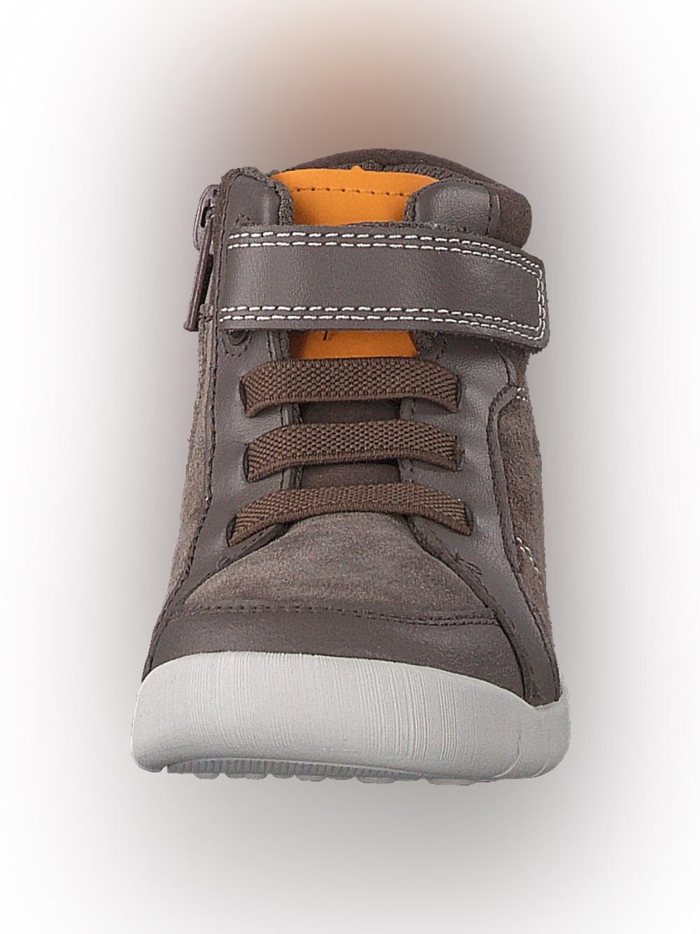 Clarks Brown and Orange Kids High-Top Sneaker with Hook-and-Loop Strap